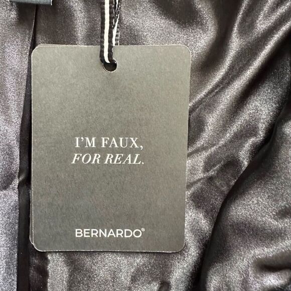 Bernardo Faux Fur Black Cropped Velvet Jacket Shawl Spread Collar Grooved - Picture 5 of 12